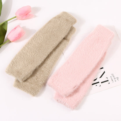 Womens Plush Half-finger Gloves Versatile And Warm