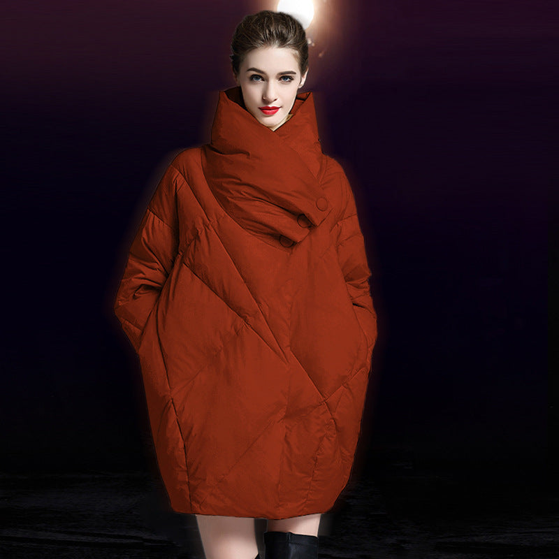 Plus-size Loose-fit Extra-thick Mid-length Down Jacket With White Duck Down