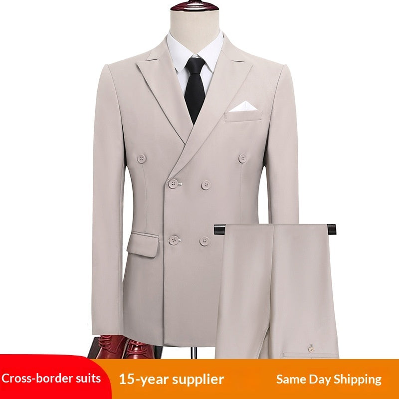 Mens Versatile Double-breasted Business-casual Suit