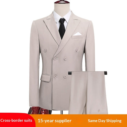 Mens Versatile Double-breasted Business-casual Suit