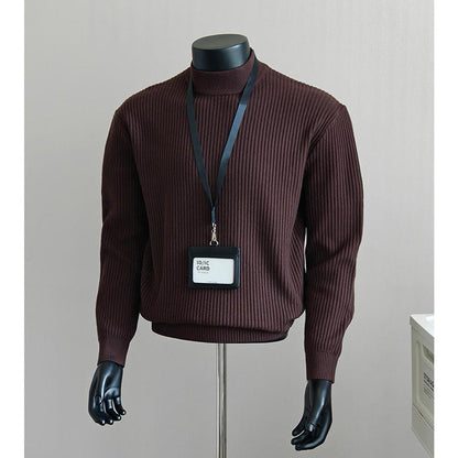 Mens White Ribbed Turtleneck Sweater Knitted Top