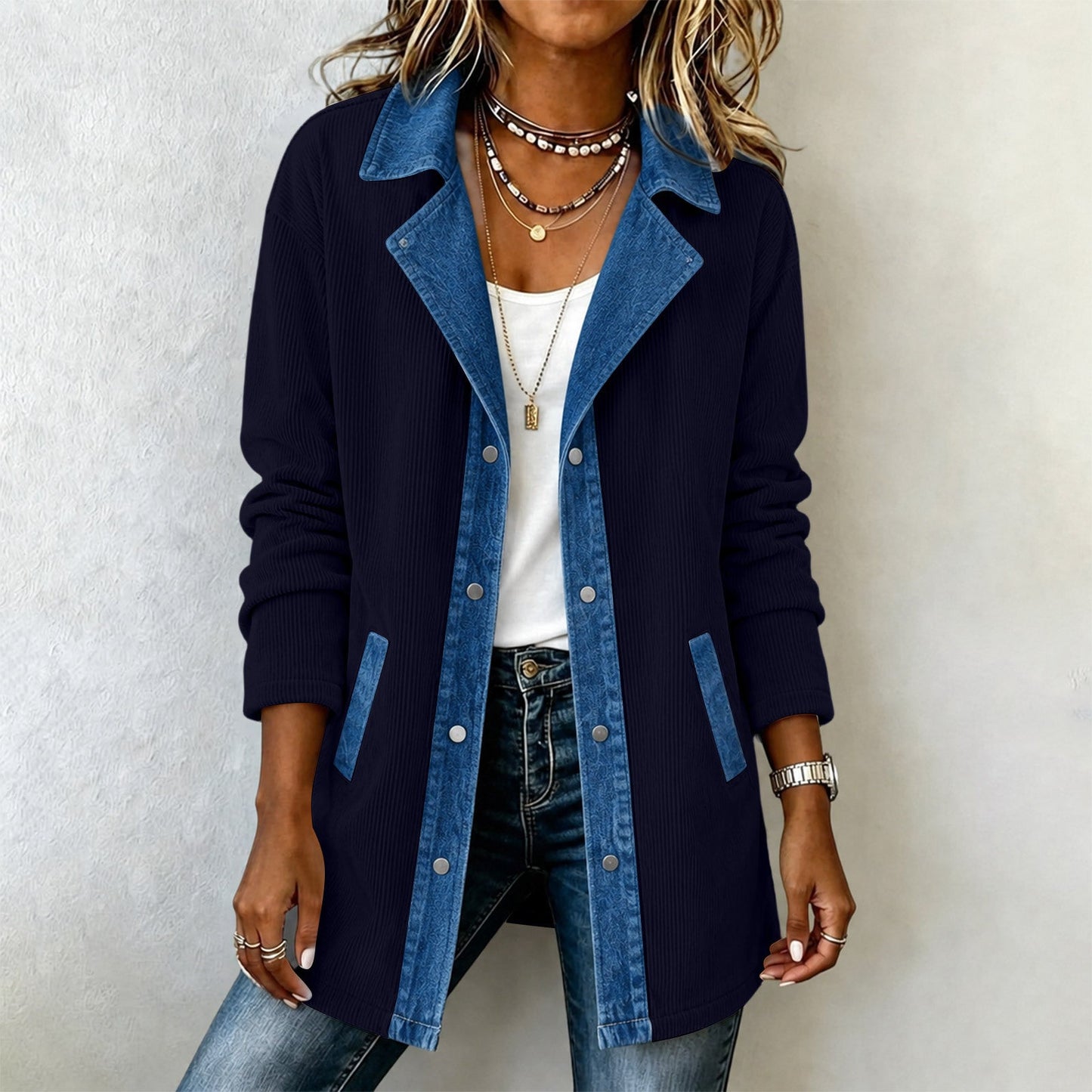 New Womens Long-sleeved Denim Patchwork Jacket
