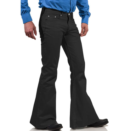 2025 New In-Stock Men's Cross-Border Amazon Solid Color Casual Stretch Slim Retro Flared Pants