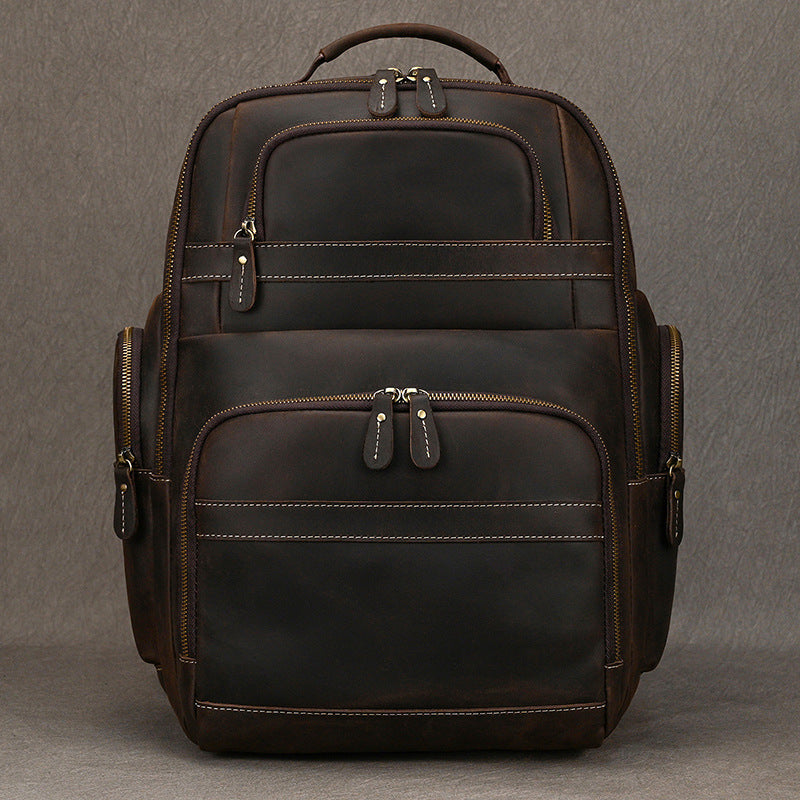 Mens Retro Saddle-Leather Backpac Large Capacity Genuine Leather