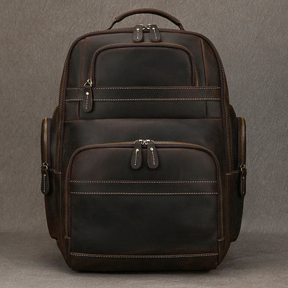 Mens Retro Saddle-Leather Backpac Large Capacity Genuine Leather