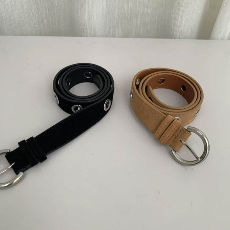 Retro Suede Perforated Metal Belt Versatile And Easy To Match