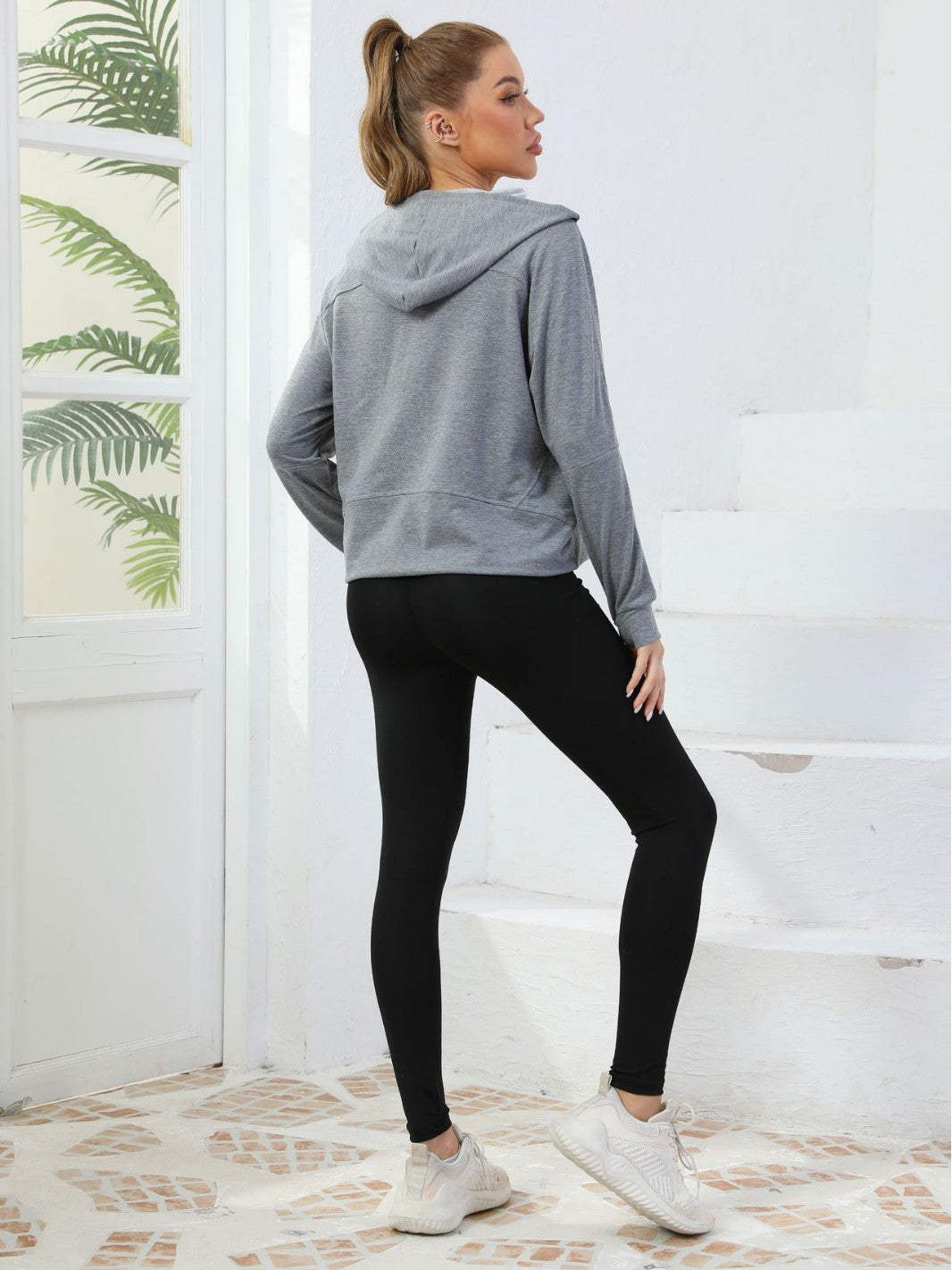 Cross-Border Spring And Summer New Half-Zip Sweatshirt Women's Hoodie Loose Trendy Pure Cotton Casual Hooded Fitness Wear Yoga Trend