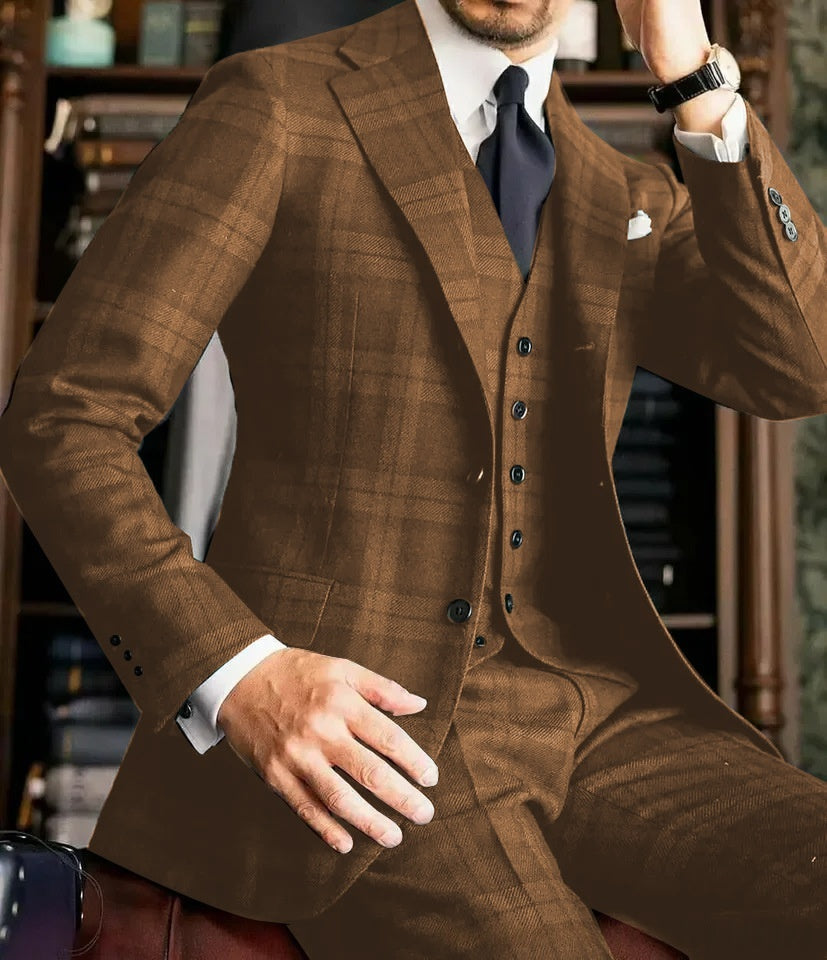European And American Plaid Suit Set For Men Designer Crafted