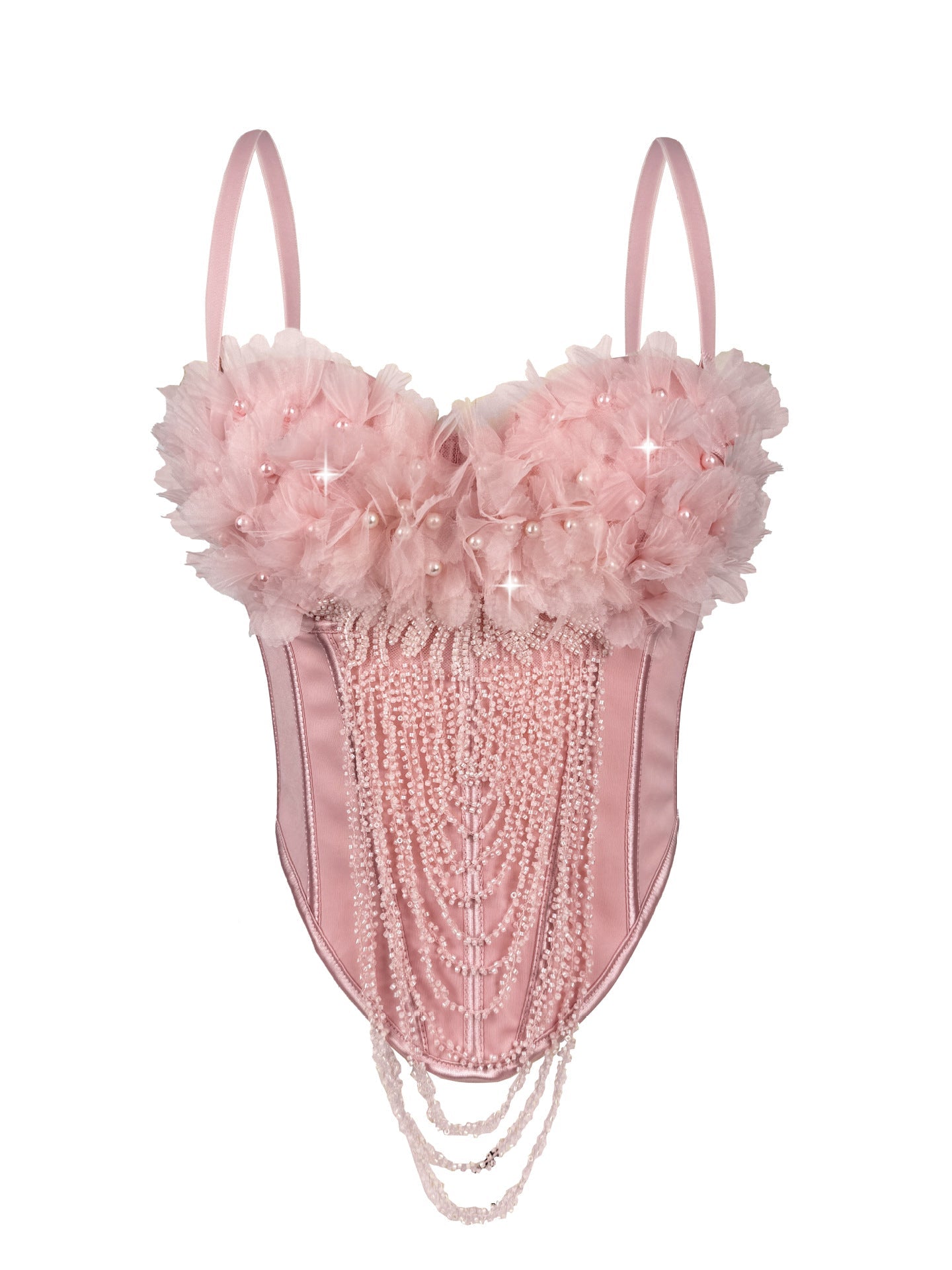 Cross-Border New Handmade Flower Tassel Camisole Sexy Backless Tube Top European And American Outer Wear Fishbone Bra Body Shaping