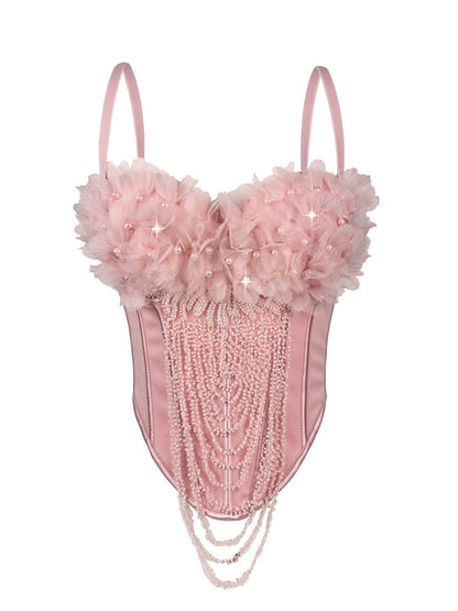 Cross-Border New Handmade Flower Tassel Camisole Sexy Backless Tube Top European And American Outer Wear Fishbone Bra Body Shaping