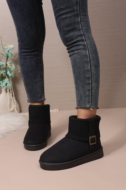Women's Ankle Snow Boots, New Winter Versatile Trendy Fleece Lined Thick Warm Knit Cuff Cotton Boots