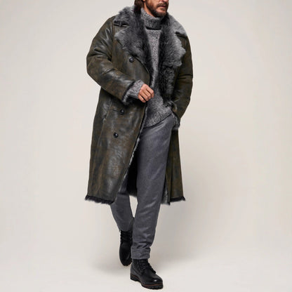 Double-breasted Wide Lapel Long-haired Men's Long Fur Coat
