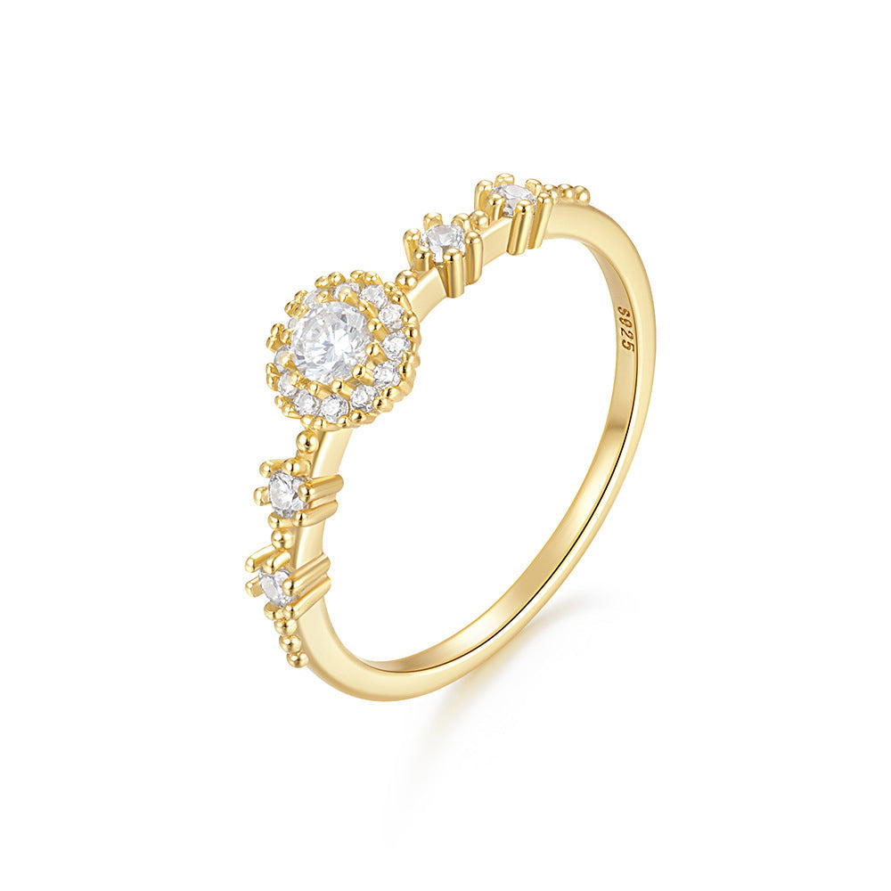 Lux Flower Rhinestone 925 Silver Proposal Ring