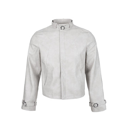 Distressed Leather Off-shoulder Short Jacket