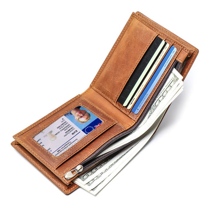 New-style Mens Short Wallet Made From Full-grain Cowhide With Multiple Card Slots