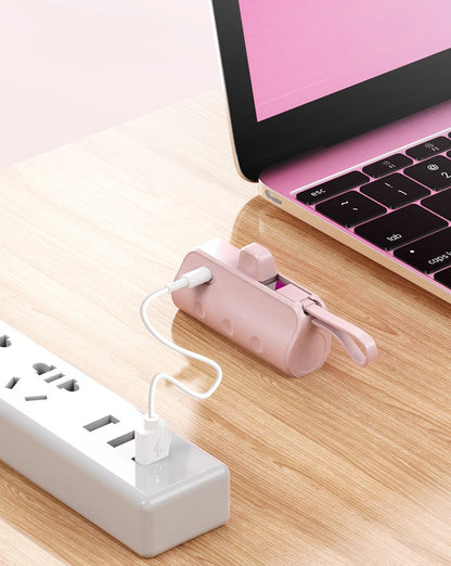 Mini Emergency Power Bank – 3300mAh Portable Charger with Built-In Cable
