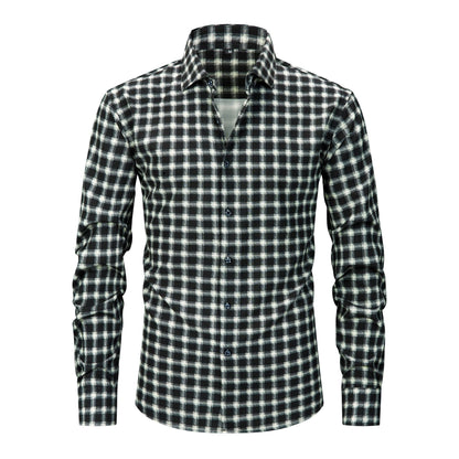 Mens Stretch Wrinkle-Free Digital-Print Plaid And Stripe Shirt