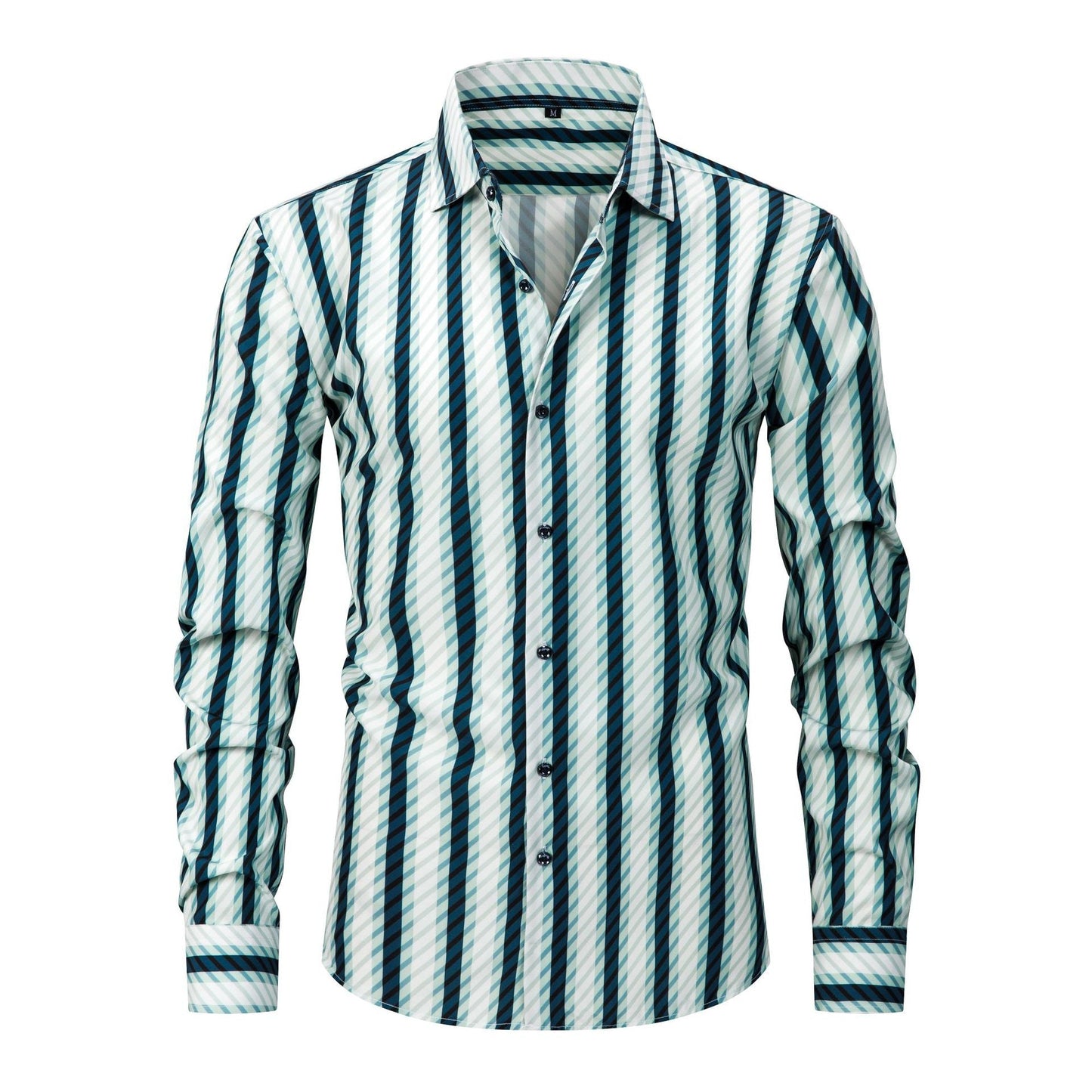 Mens Stretch Wrinkle-Free Digital-Print Plaid And Stripe Shirt