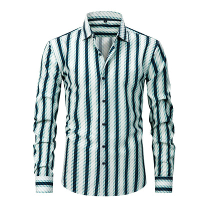 Mens Stretch Wrinkle-Free Digital-Print Plaid And Stripe Shirt