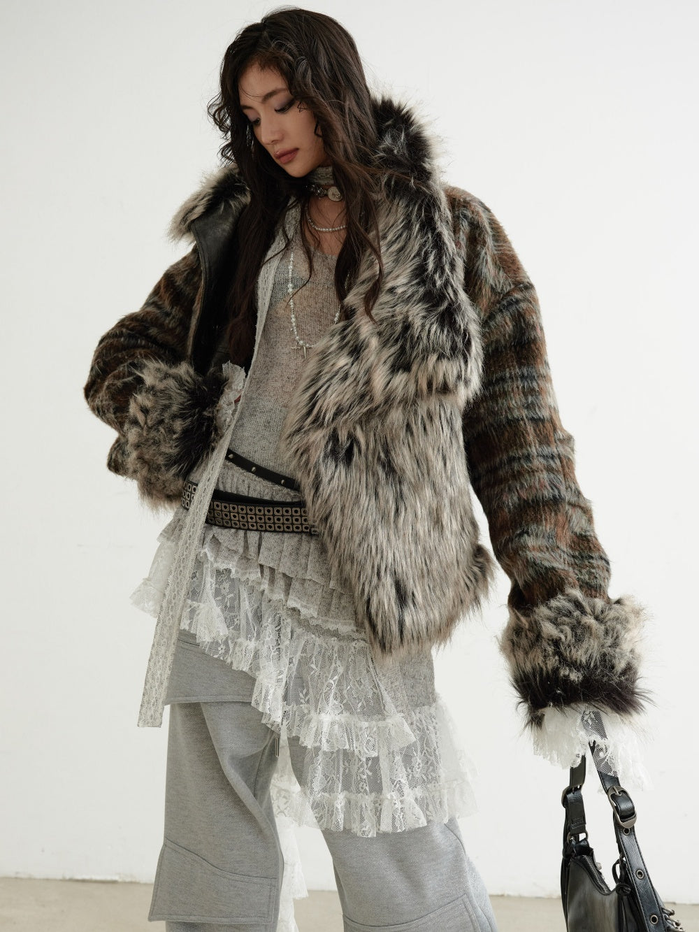 Women's Reversible Plaid PU Leather Jacket