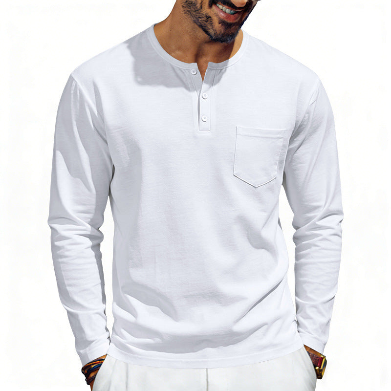 American-Style Retro Autumn Mens Loose-Fit Long-Sleeve Top With Pockets