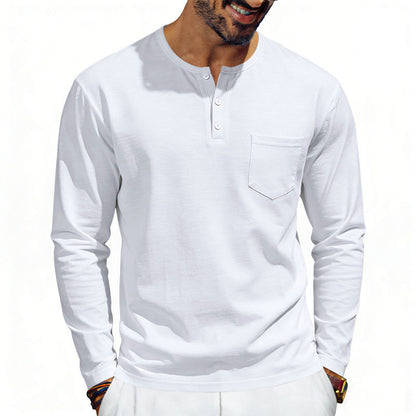 American-Style Retro Autumn Mens Loose-Fit Long-Sleeve Top With Pockets