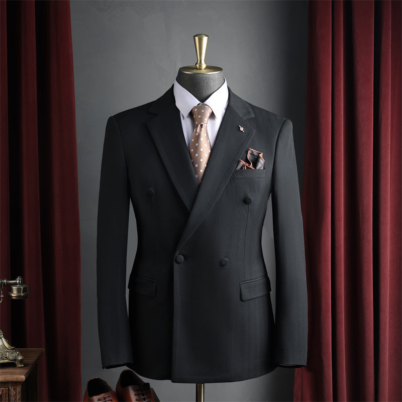 Men Dark Brown Peak Lapel Double Breasted 3 Piece Suit Set