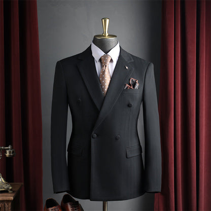 Men Dark Brown Peak Lapel Double Breasted 3 Piece Suit Set