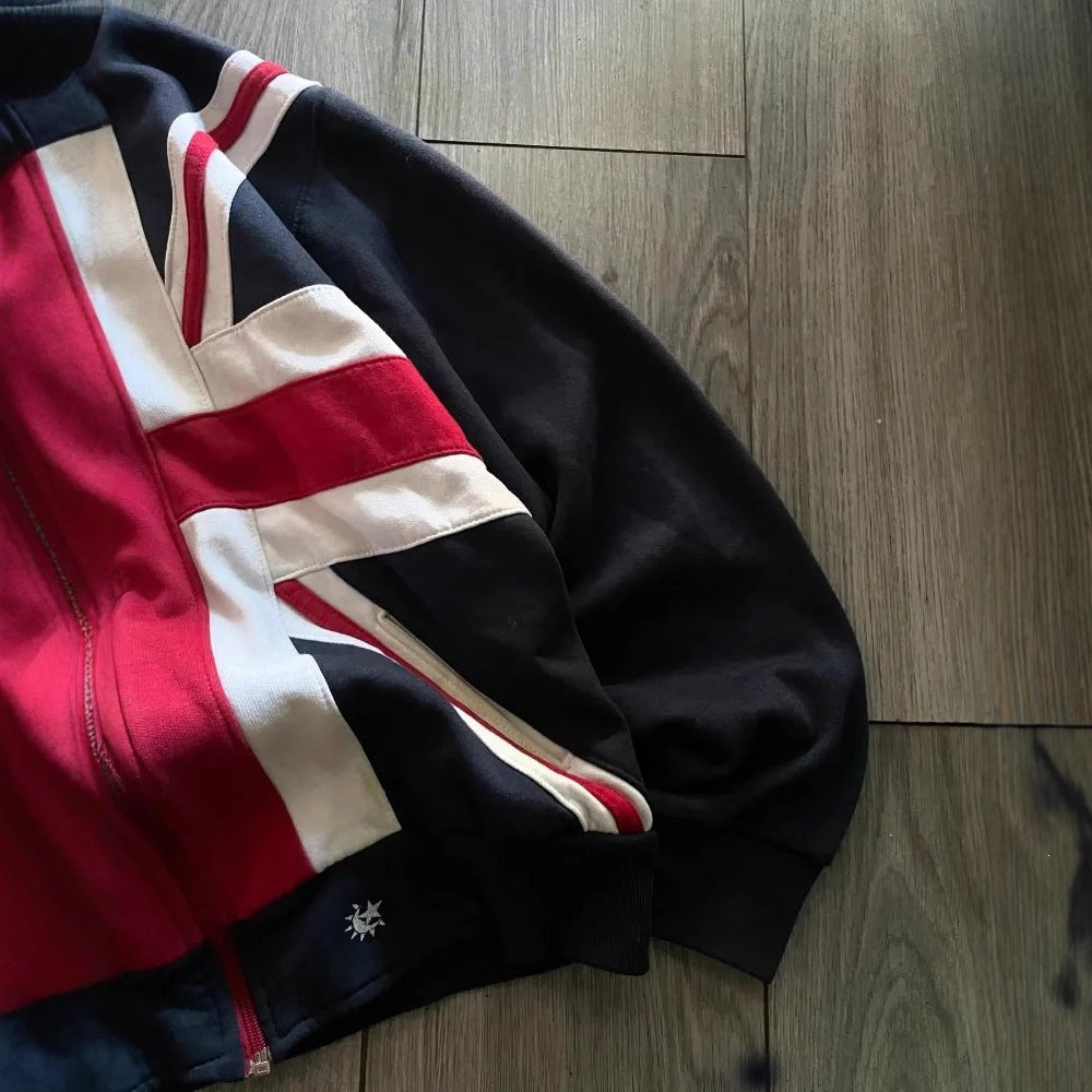 Fashionable Patchwork Hooded Zip-Up Sweatshirt Jacket