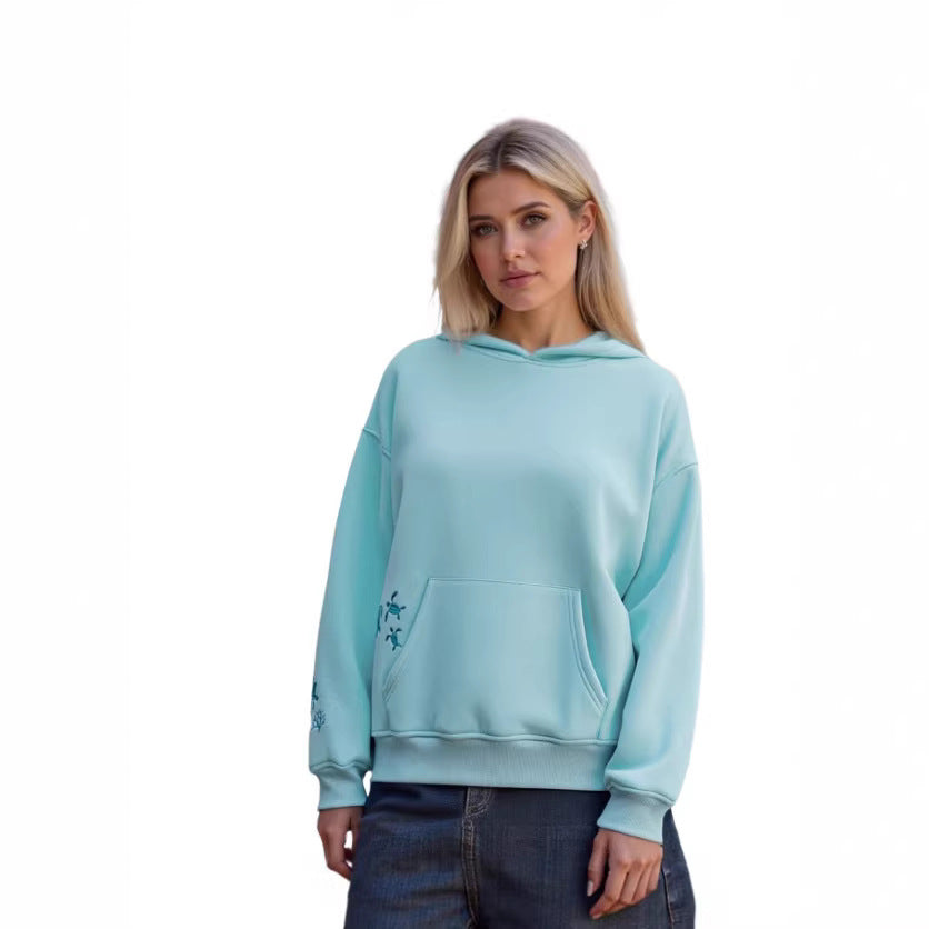 Womens Fleece-lined Hooded Long-sleeve Sweatshirt For Fall And Winter
