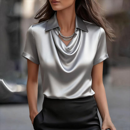 2026 Spring And Summer Small European And American New Women's Style Simple Swing Collar Shirt Collar Women's Short Sleeved Top