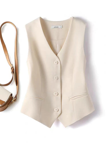 Womens Solid-color Versatile Blazer Vest