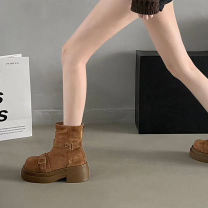 Womens Platform Height Increasing British Style Martin Boots 2026 New Arrival Trendy Vintage Western Cowboy Boots Pants Tube Ankle Short Boots