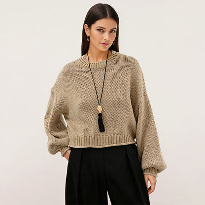 Womens Loose-Fit Round-Neck Casual All-Match Knitted Sweater