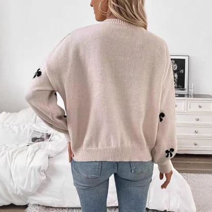European And American Foreign Trade Amazon Bow Jacquard Sweater Clothes Autumn Women's Simple Design Women's Sweater