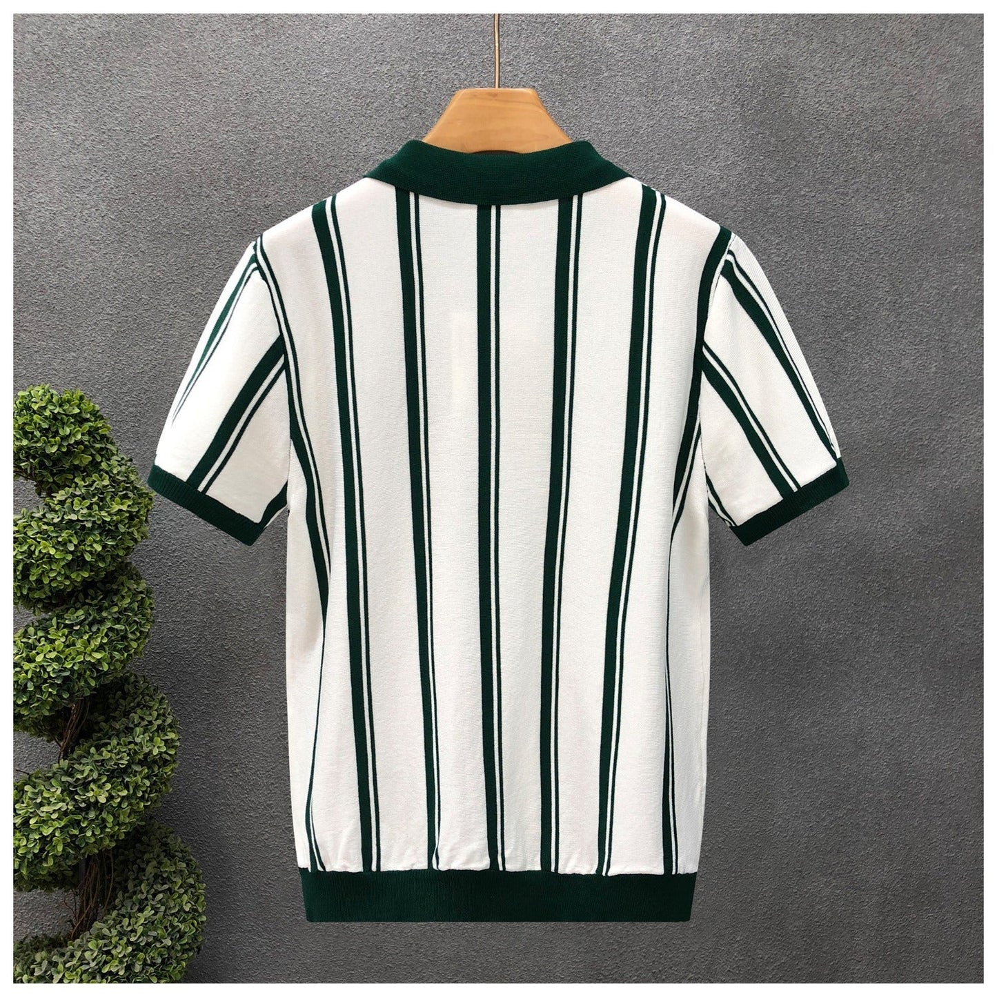 Mens Half-Zip Short-Sleeve Striped Polo Shirt
