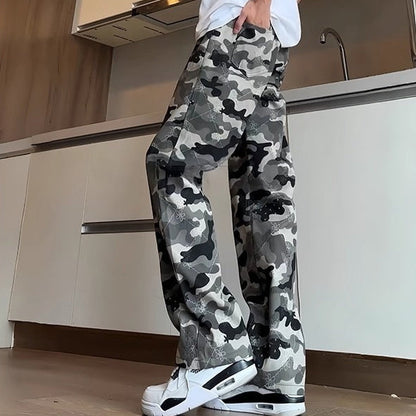 Camouflage Straight-leg Loose Wide-leg Pants