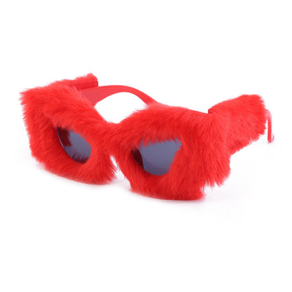 The Same Plush Winter Sunglasses For Girls, Fashionable Cat-Eye Sunglasses For Women, European And American Cross-Border Douyin Sunglasses