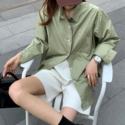 Spring Autumn Long Sleeve Thin Shirt And PU Jacket Two Piece Set
