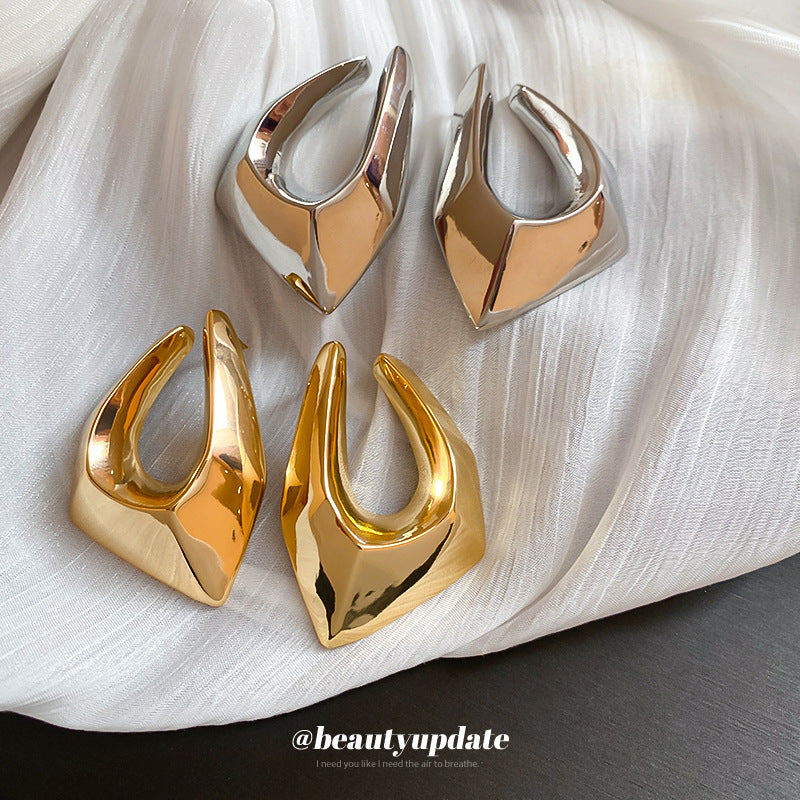 Statement Irregular Geometric Metal Stud Earrings - Bold Luxury Abstract Earrings For Women