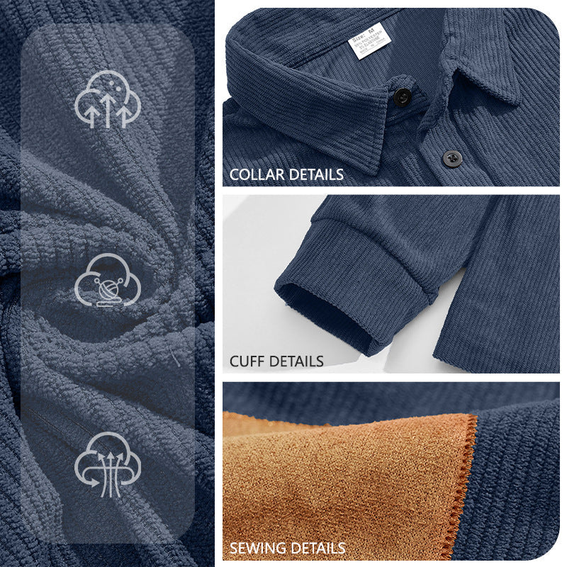 Mens Corduroy Sweatshirt With A Button-front Closure And Lapel