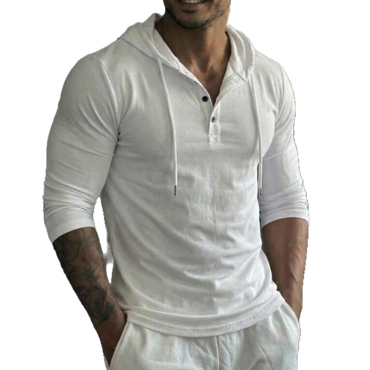 Outdoor Leisure Fitness Sports Button-up Long-sleeved Hooded Shirt