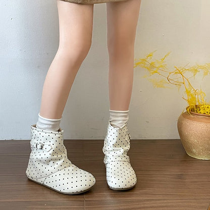 2026 New Women Vintage Wrinkled Slouch Boots, Soft Sole Polka Dot Square Toe Ugly Cute Versatile Ankle Boots
