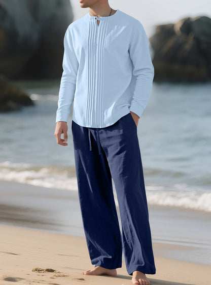 Buttoned Long Sleeve Robe And Straight-leg Pants Mens Suit