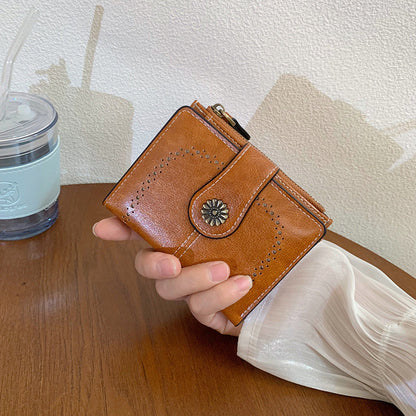 New Womens Oil-leather Wallet Vintage Short Style