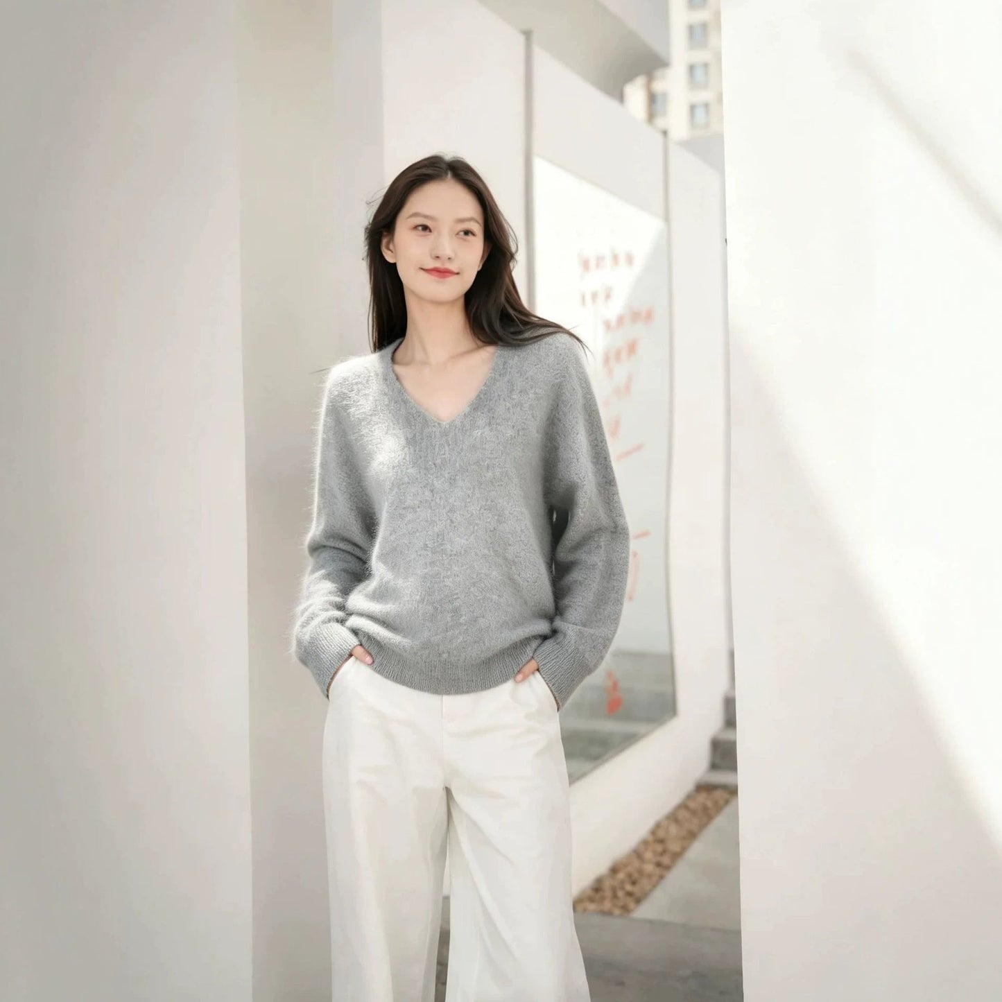 Womens Casual, Loose-fitting, Versatile Solid-color Sweater