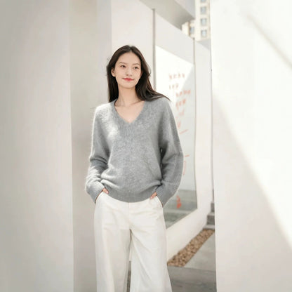 Womens Casual, Loose-fitting, Versatile Solid-color Sweater