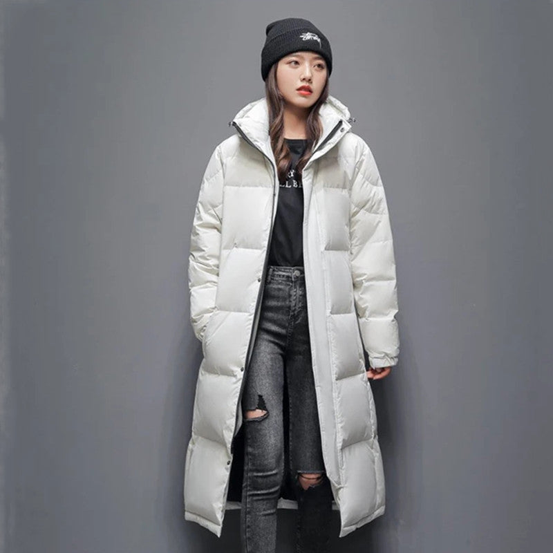 Mens Long Winter White Duck Down Hooded Coat That Goes Below The Knee
