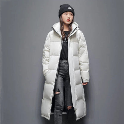 Mens Long Winter White Duck Down Hooded Coat That Goes Below The Knee