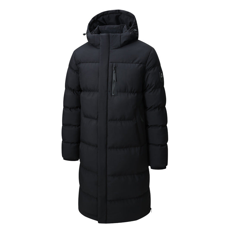 Fleece-lined Extra-thick Long Hooded Cotton Coattrendy Brand Windproof And Cold-resistant